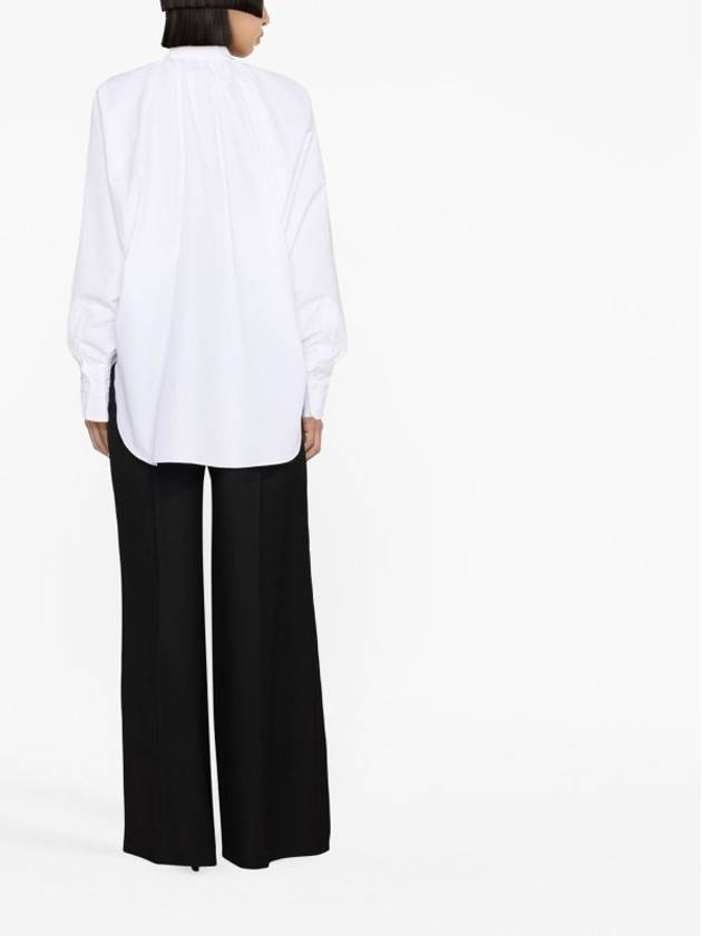 High Neck Long Sleeve Cotton Blouse White - PATOU - BALAAN 4