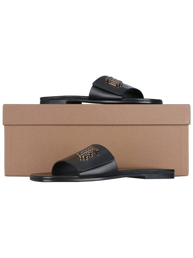 Monogram Motif Leather Slide Slippers Black - BURBERRY - BALAAN 11