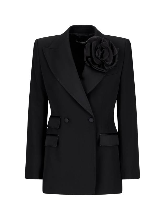 floral applique double breasted blazer jacket black - DOLCE&GABBANA - BALAAN 3