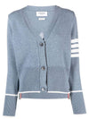 Women's Fine Merino Jersey Sailboat 4 Bar Boxy V Neck Cardigan Dark Blue - THOM BROWNE - BALAAN 2