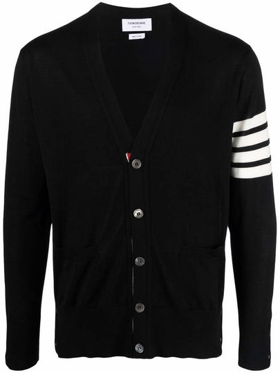 Men's Sustainable Classic Diagonal Wool Cardigan Black - THOM BROWNE - BALAAN 2