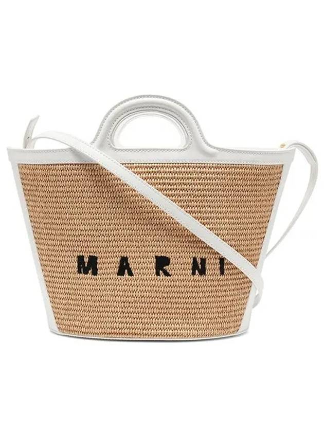 Leather Raffia Tropicalia Tote Bag Sand White - MARNI - BALAAN 2