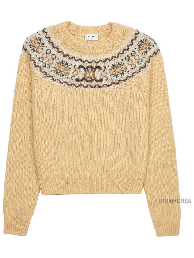 Crew Neck Triomphe Fair Isle Wool Knit Top Yellow - CELINE - BALAAN 11