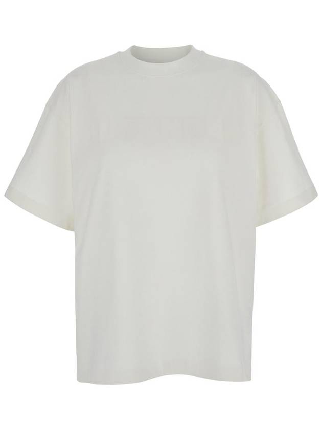 White Crewneck T-Shirt With Tonal Logo Print On The Front In Cotton Woman - JIL SANDER - BALAAN 1