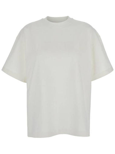 White Crewneck T-Shirt With Tonal Logo Print On The Front In Cotton Woman - JIL SANDER - BALAAN 1