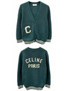 College Logo Patch Wool Long Cardigan Green - CELINE - BALAAN 6