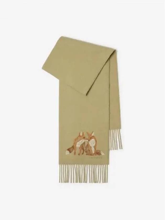 Fox Embroidered Wool Cashmere Scarf Hunter - BURBERRY - BALAAN 2