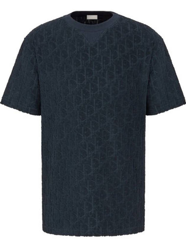 Oblique Terry Cotton Relaxed Fit Short Sleeve T-Shirt Navy - DIOR - BALAAN 1