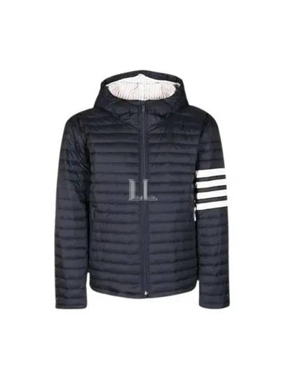 Matte Nylon 4-Bar Stripe Downfill Quilted Hoodie Padding Navy - THOM BROWNE - BALAAN 2