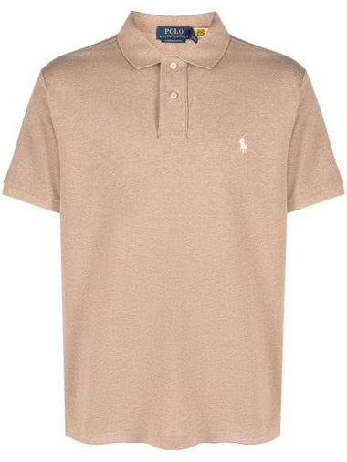 Embroidered White Pony Slim Fit Polo Shirt Beige - POLO RALPH LAUREN - BALAAN 1