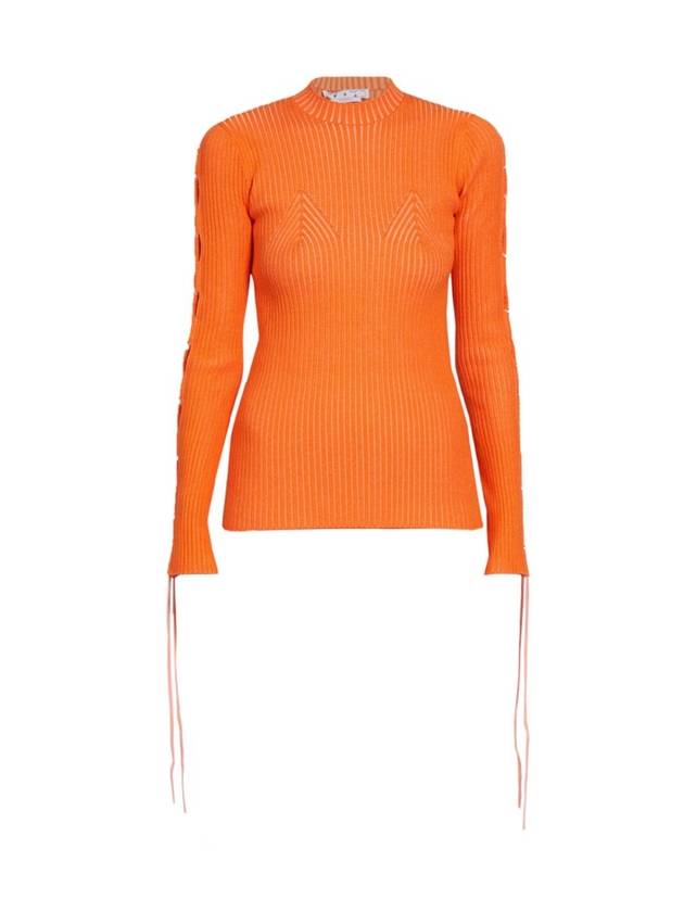 Lace-Up Cut-Out Sleeve Rib Knit Top Orange - OFF WHITE - BALAAN 1