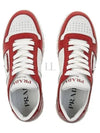 Downtown Perforated Leather Low Top Sneakers White Lacquer Red - PRADA - BALAAN 2