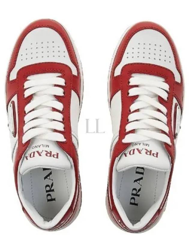 Downtown Perforated Leather Low Top Sneakers White Lacquer Red - PRADA - BALAAN 2