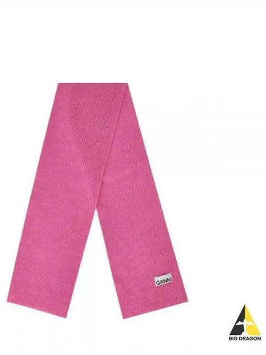 Logo Patch Wool Blend Muffler Pink - GANNI - BALAAN 2