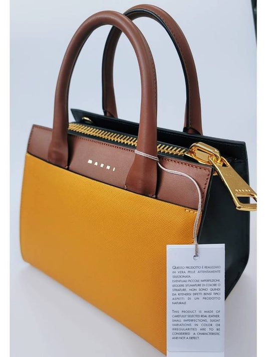 Pocket Bicolor Tote Shoulder Bag BMMP0000Q6 Yellow Brown Black - MARNI - BALAAN 2