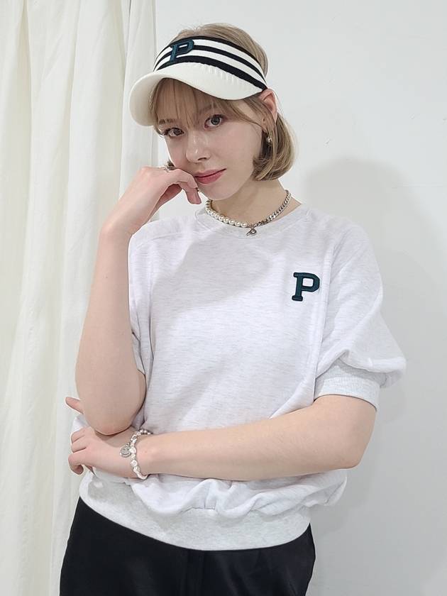 Women's P Logo Short Sleeve Sweatshirt Ivory - PRETONE - BALAAN 5