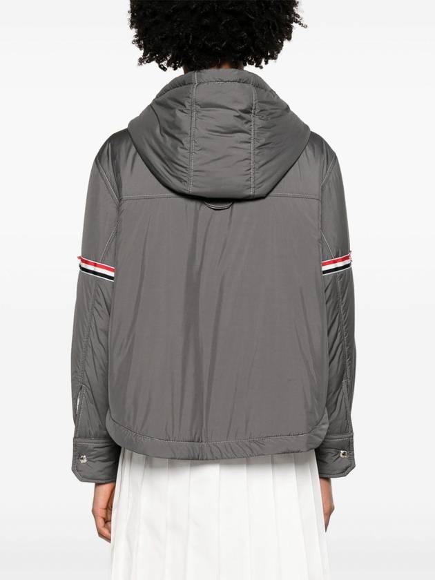 Ultra Light Nylon Tech Down Fill Armband Shirt Hem Hooded Jacket Grey - THOM BROWNE - BALAAN 5