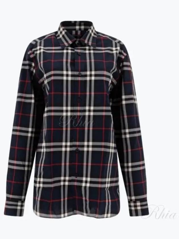 Check Pattern Long Sleeve Shirt Navy - BURBERRY - BALAAN 2