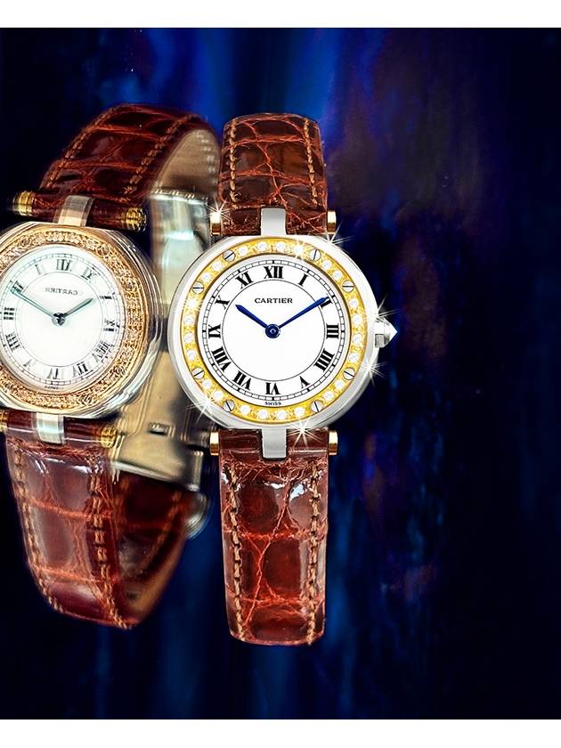 Santos Round White Dial Brown Crocodile Leather Band Women s Diamond Watch - CARTIER - BALAAN 3