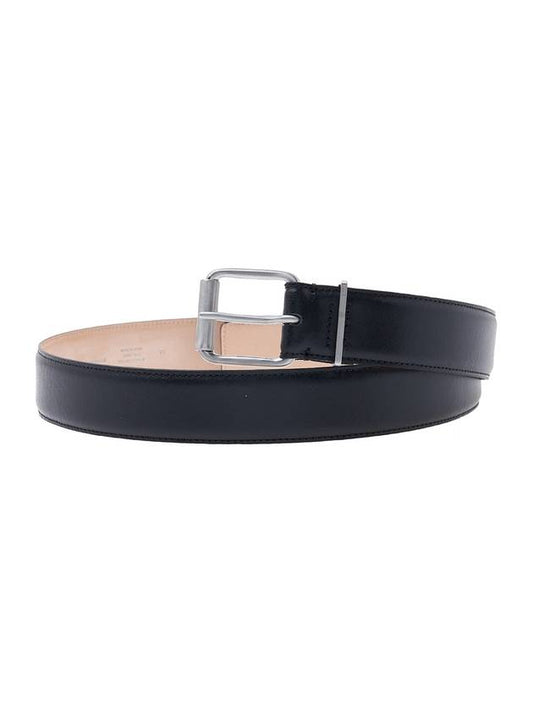 Silver Buckle Smooth Leather Belt Black - AMI - BALAAN 2