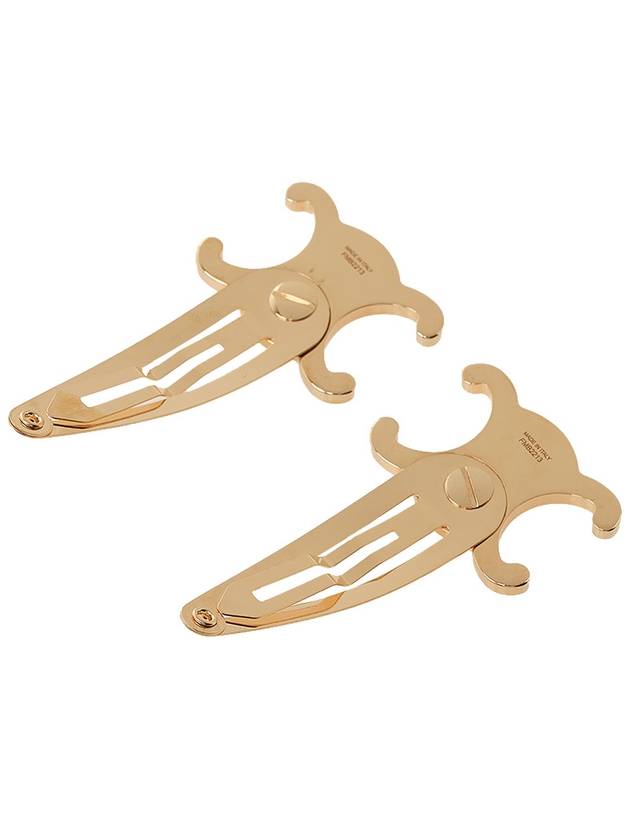 Triomphe Snap Brass Steel Hair Clip Gold Set Of 2 - CELINE - BALAAN 3