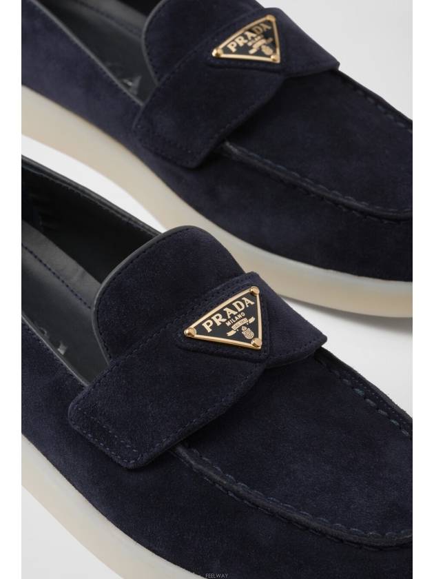 Triangle Logo Suede Leather Loafers Blue - PRADA - BALAAN 4