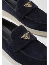 Logo Triangle Suede Leather Loafers Blue - PRADA - BALAAN 4