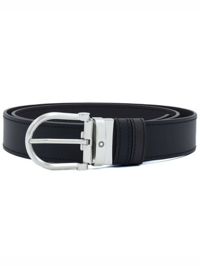 Horseshoe Buckle Reversible Leather Belt Black Brown - MONTBLANC - BALAAN 2