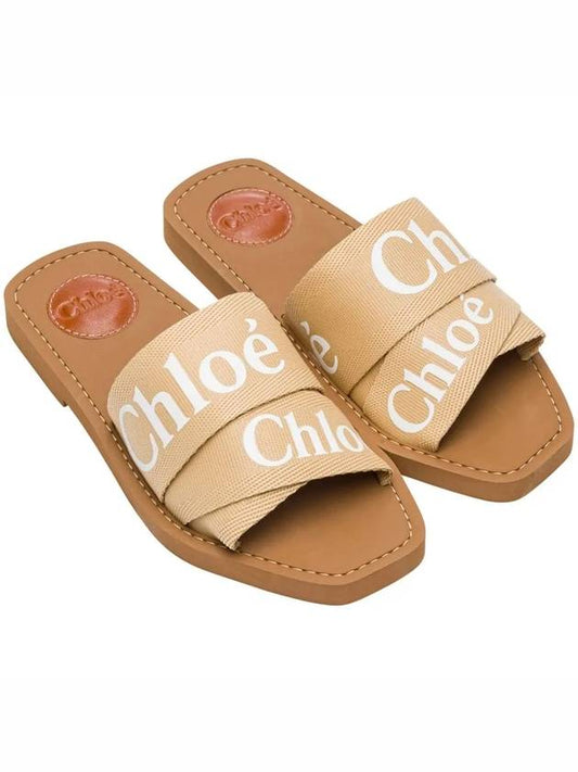 Woody Logo Canvas Strap Flat Mule Slippers Beige - CHLOE - BALAAN 2