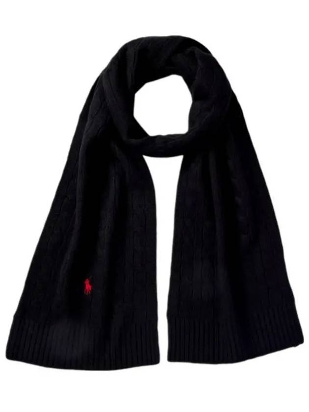 Pony Cable Knit Scarf Black - POLO RALPH LAUREN - BALAAN 2