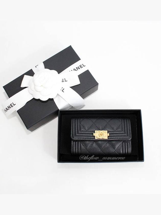 Boy  Flap Card Holder Grained Calfskin Gold Black - CHANEL - BALAAN 2