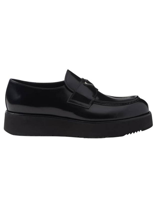 Triangle Logo Brushed Leather Loafers Black - PRADA - BALAAN 1