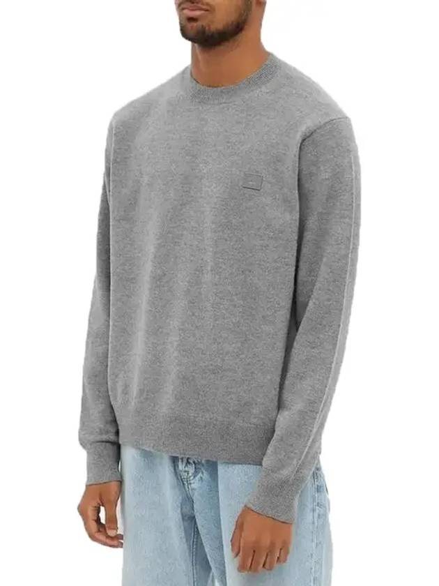 Face Patch Crew Neck Knit Top Grey Melange - ACNE STUDIOS - BALAAN 3