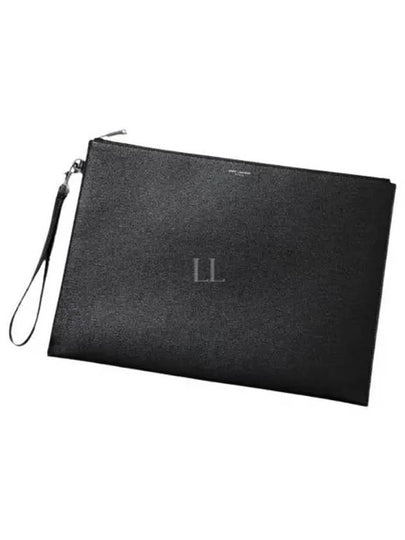 Embossed Leather Grain De Poudre Zipper Tablet Clutch Bag Black - SAINT LAURENT - BALAAN 2