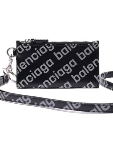 All Over Logo Neck Strap Card Wallet Black - BALENCIAGA - BALAAN 1