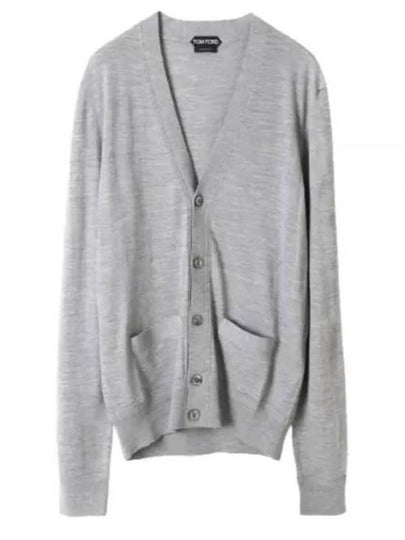 V-Neck Wool Cardigan Light Grey - TOM FORD - BALAAN 2