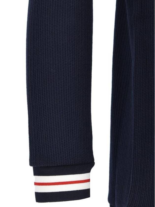 Cricket Stripe Lightweight Textured Cotton V-Neck Cardigan Navy - THOM BROWNE - BALAAN 6