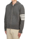 Men's Intarsia 4 Bar Merino Jersey Hooded Zip Up Medium Grey - THOM BROWNE - BALAAN 5