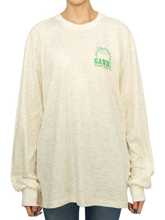 Back Logo Printed Cotton Long Sleeve T-shirt Ivory - GANNI - BALAAN 2