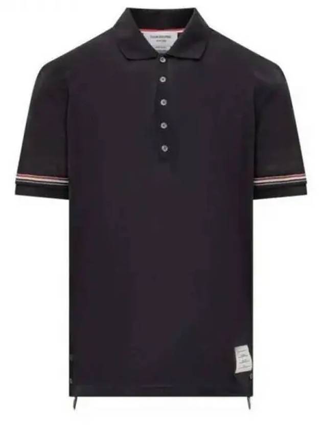 Lightweight Cotton Short Sleeve Polo Shirt Navy - THOM BROWNE - BALAAN 2