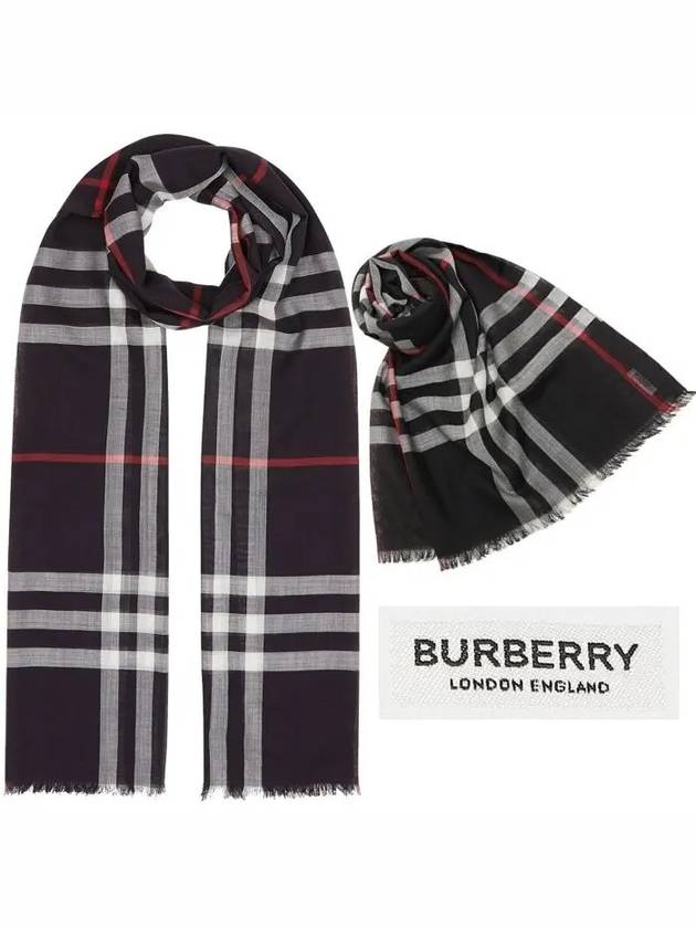 Light Check Wool Silk Scarf Navy - BURBERRY - BALAAN 2