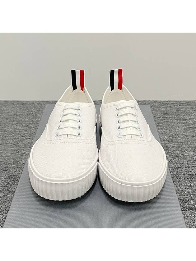 Women's Heritage Cotton Canvas Low Top Sneakers White - THOM BROWNE - BALAAN 5