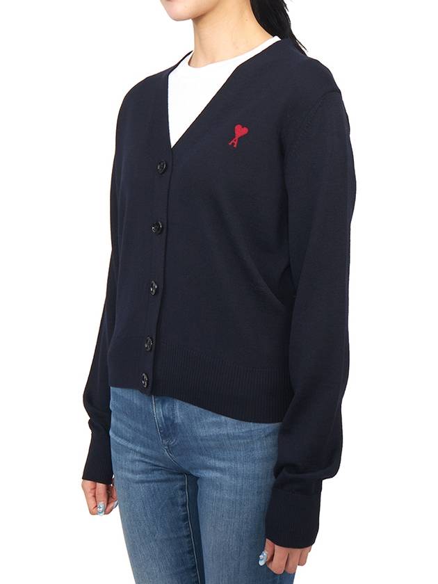 Small Heart Logo Merino Wool Cardigan Night Blue - AMI - BALAAN 3