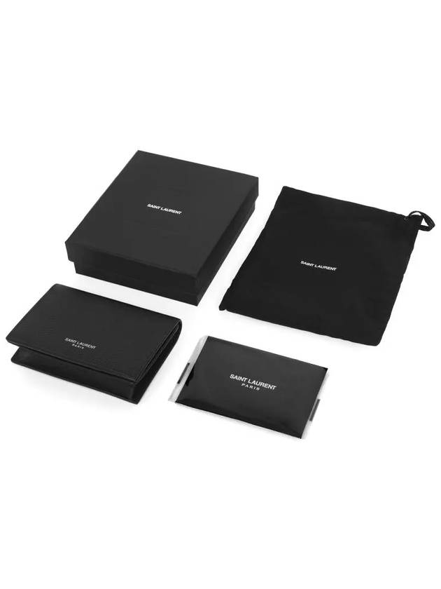 Business Flap in Grain De Poudre Embossed Leather Card Wallet Black - SAINT LAURENT - BALAAN 4