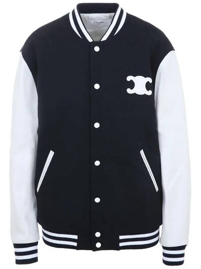 Navy Wool Triomphe Patch Teddy Varsity Jacket 2V29V896C 07MR - CELINE - BALAAN 2