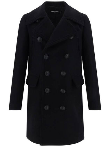 Wool  Double Breasted Coat Black - DSQUARED2 - BALAAN 1