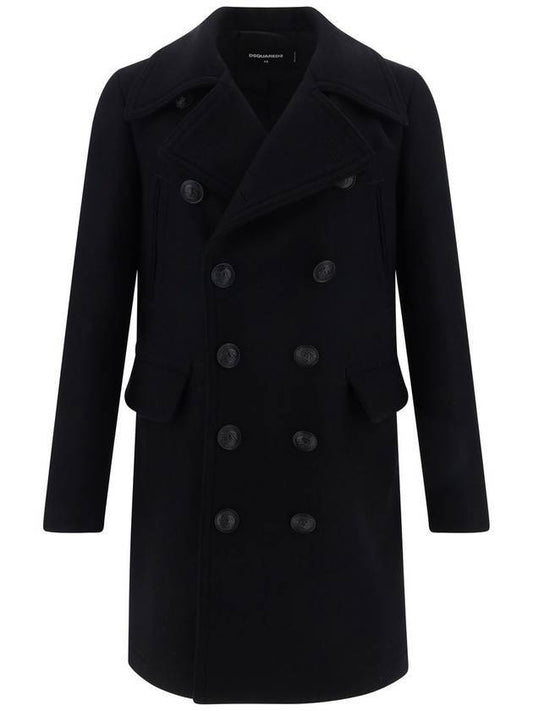 Wool  Double Breasted Coat Black - DSQUARED2 - BALAAN 1