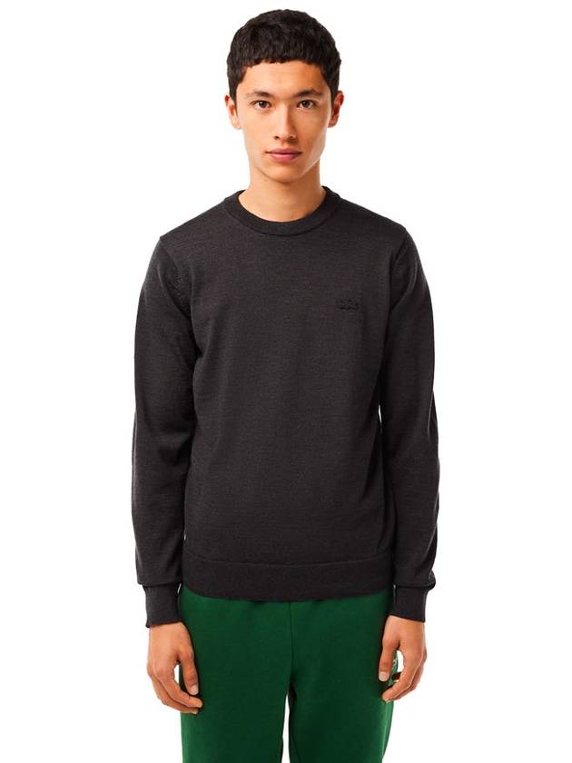 Crew Neck Merino Wool Knit Top Dark Grey - LACOSTE - BALAAN 3