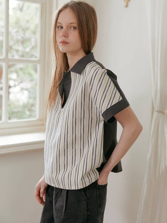 Women's Striped Shirt Gray CLAY - TINA BLOSSOM - BALAAN 1