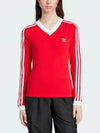 V Neck Cotton Long Sleeved T-Shirt Red - ADIDAS - BALAAN 2